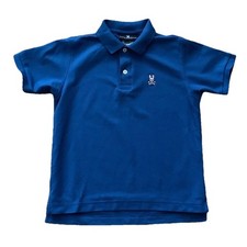 Psycho Bunny Youth Boys Medium Blue Short Sleeve Polo Shirt Bunny Logo