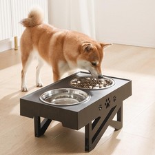 Elevated Pet Feeder Food Water Double Bowl Adjustable Height Raised Stand US