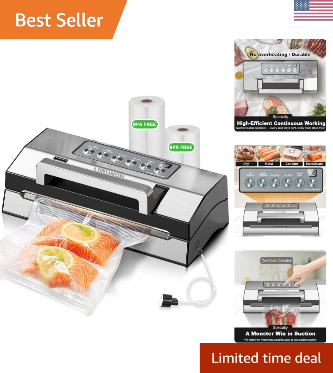 Commercial-Grade Double Seal Vacuum Sealer with Built-in Bag Storage & Cutter