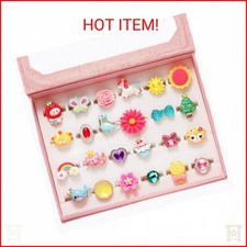 PinkSheep Little Girl Jewel Rings in Box, Adjustable, No Duplication, Girl Prete