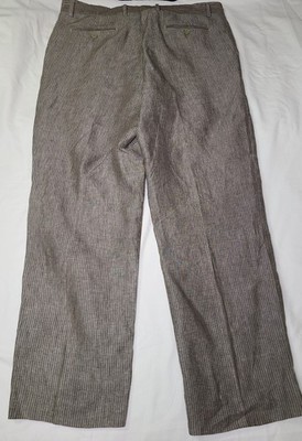 Giorgio Cavalli Italy 100% Linen Pants Mens 40x31 Taupe Pinstripe