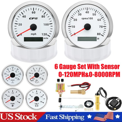 #ad 6 Gauge Set 85mm GPS Speedometer 120MPH Tacho Fuel Oil Temp Volt with Sensor $155.28