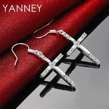 Women's 925 Sterling Silver 40MM AAA Zircon Cross Earrings For Jewelry
