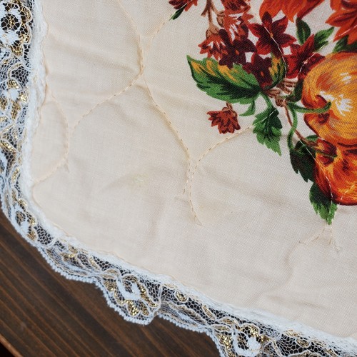 Vintage Quilted Placemats 4 Pumpkins Leaves Fall Autumn Lace Cotton 14x18" Farm - Picture 15 of 18