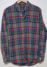 Vintage Polo Ralph Lauren Red Blue Plaid Button Up Men L Custom Fit Long Sleeve