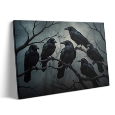 Vintage Halloween Poster Crow Wall Art Dark Academia Decor Victorian Gothic