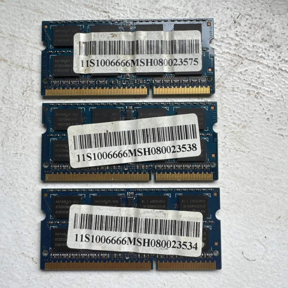 6 GB RAM NANYA 2GB (3x2GB) 2Rx8 PC3 DDR3 SO DIMM 8500S NT2GC64B8HC0NS-BE - Image 2 of 2