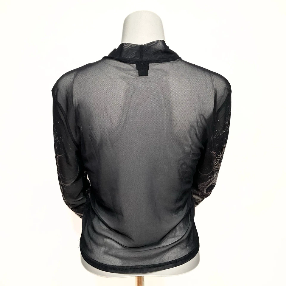 Top de malla negra transparente BDG Dragon Celestial para mujer talla L grunge Y2K arte caprichoso Foto 4 de 4