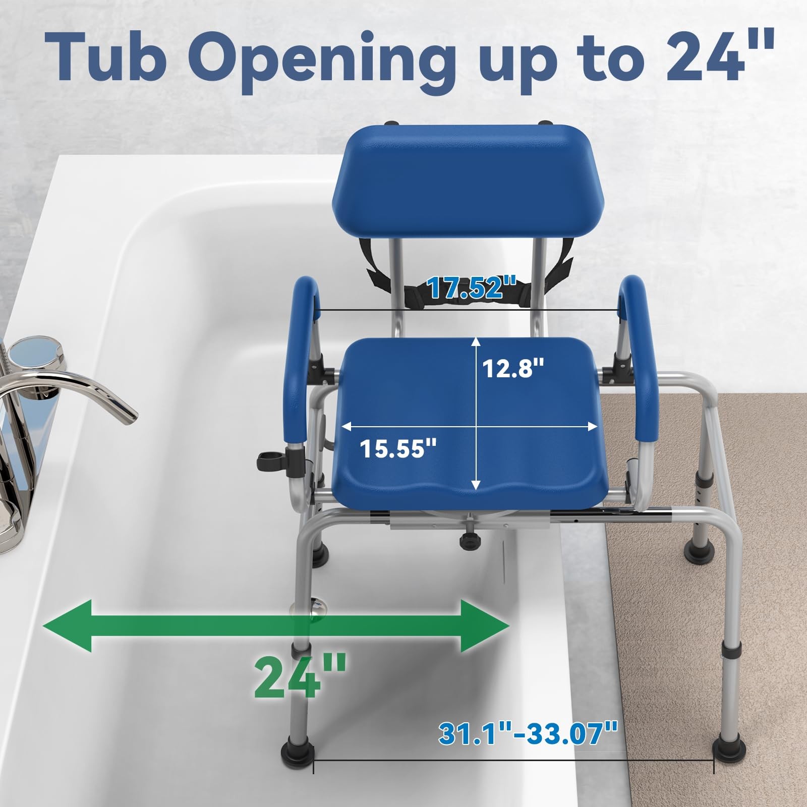 FSA/HSA Eligible Sliding Shower Chair Tub Transfer Bench for Bathtub with Swi...