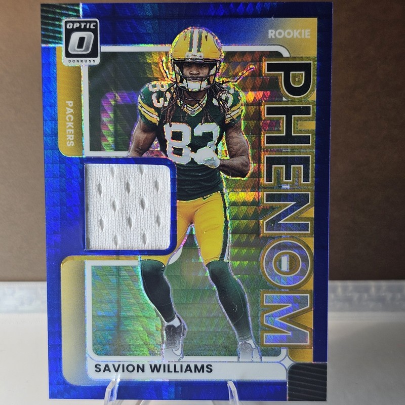2025 Donruss Optic Rookie Phenom Blue Hyper Patch Savion Williams RC Packers