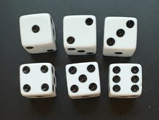  Lot of 6 Standard Size 16mm DICE White/Square/Gaming/Casino/6-Sided/Hasbro