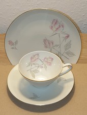 4x Alka Kunst Bavaria 1960er Tee-Trios (3-tlg) Rose Goldrand Vintage Top Zustand