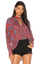 Free People FAB! Walking On A Dream Keyhole Tunic In Red Combo Size Small