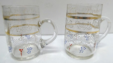 PAIR OF ANTIQUE VICTORIAN WARRNAMBOOL HAND PAINTED ENAMEL SOUVENIR GLASS CUPS
