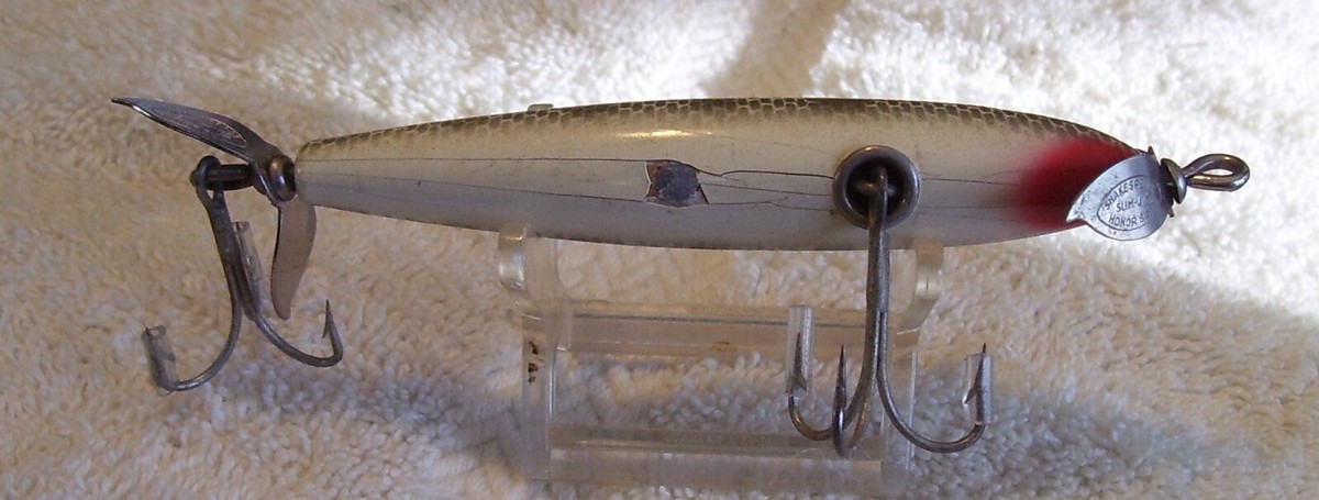 21523 BEAUTIFUL VINTAGE SHAKESPEARE SLIM JIM WOOD LURE 3-5/8 21523 BEAUTIFUL VINTAGE SHAKESPEARE SLIM JIM WOOD LURE 3-5/8