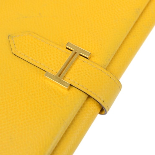 HERMES Logo Bearn 2PLIS Trifold Long Wallet Purse Veau Epsom Yellow GHW 62RK482 - Picture 8 of 17