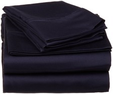 Queen Size Navy Blue Solid Sheet Set 1000 Thread Count 100 Egyptian Cotton