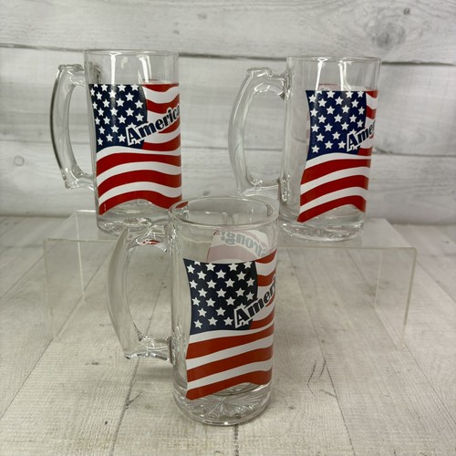 Patriotische US-Flagge AMERIKA STARK Klarglas Henkel 12 Unzen Krug Becher Set 3 - Bild 2 von 13
