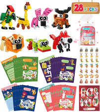 Valentines Day Gifts for Kids Classroom-28 Packs Animal Building Blocks with Kid
