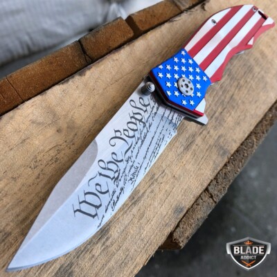 MTech USA American FLAG Spring Assisted Folding Open POCKET KNIFE