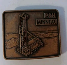 P & H MINNTAC MINE BELT BUCKLE PAWLING & HARNISCHFEGER BRONZE TONE