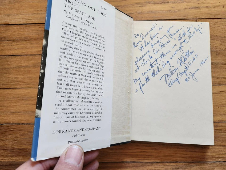 Captain USAF Melvin Ostlin SIGNED Space Age Thinking Out Loud 1962 1st Ed. COA - Image 3 of 4