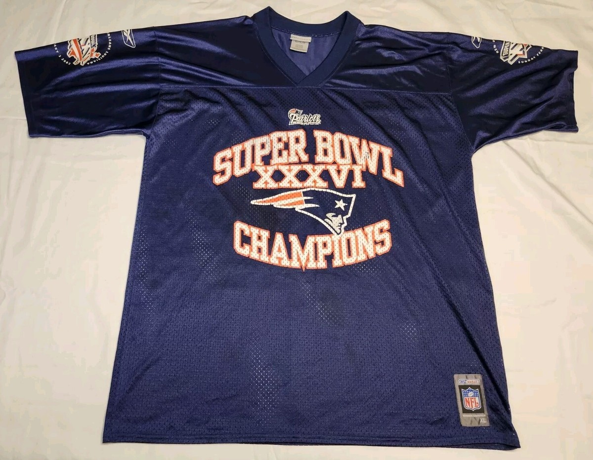 bonjovi ツアーユニフォーム　ブラウン　ブルー　83 Reebok TROY BROWN Super Bowl XXXVI NEW ENGLAND PATRIOTS (XL