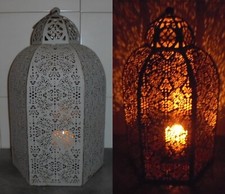 VINTAGE ANCIEN LANTERNE GRAND PHOTOPHORE METALLIQUE AJOURÉ ORIENTAL 49cm