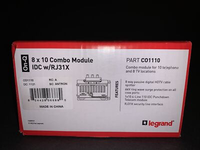 On-Q Legrand Combo Module IDC w/RJ31X C01110 8 Way Passive Digital HDTV Splitter