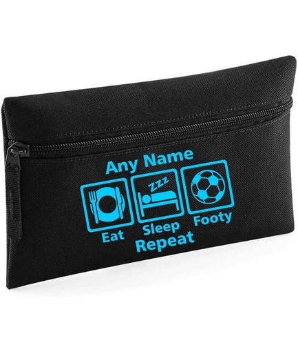 Eat Sleep Footy Repeat Black Personalised Kids Childs School Pencil Case Xmas - Picture 6 of 12