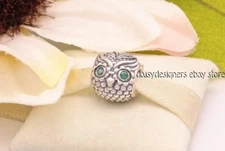 NEW Pandora Wise Owl Bird Green Charm 791211CZN Retired