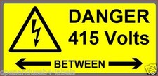 Danger 415V Between Warning Label – 50×25mm – Yellow/Black – UK Made