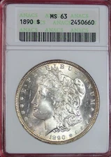 1890-P MORGAN DOLLAR ANACS MS63  *OLD SOAPBOX SLAB*