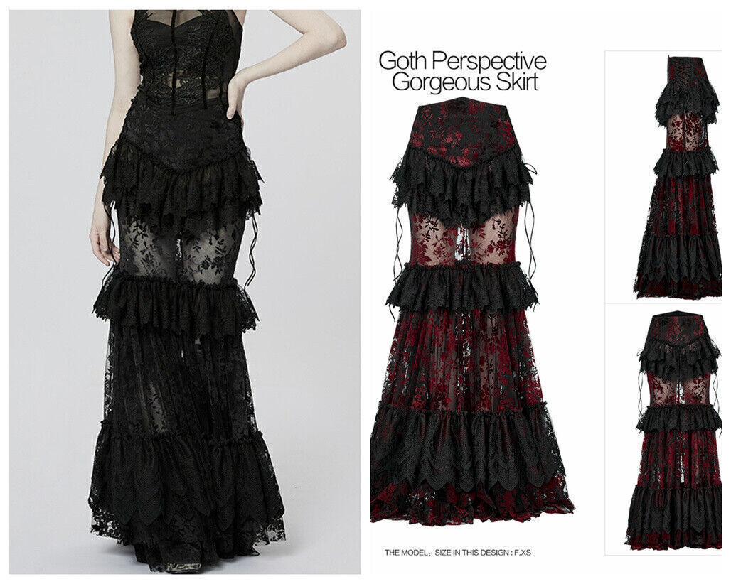 Punk Rave Goth Vintage Victorian Gown Skirt Gorgeous Lace Fishtail Mermaid  Skirt