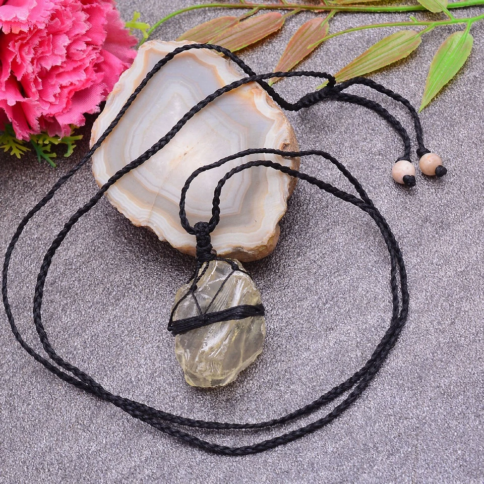 Natürlich Roh Zitrone Quarz Heilung Stilbit, Boho Makramee Handgemacht Kristall - Bild 4 von 4