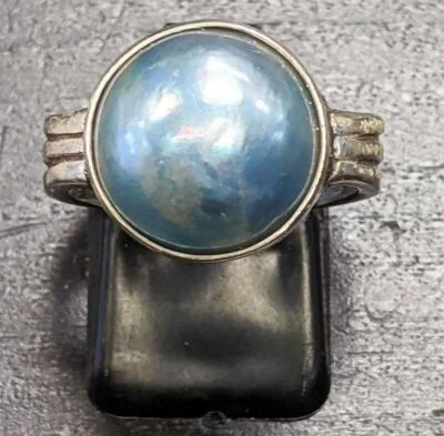 Anillo de moda de plata esterlina y cuentas concha - talla 7 1/2 Foto 1 de 4