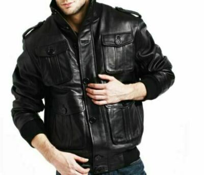 Schwarze Bomber Biker Herren Moto Café Racer Echt Lammleder Leder Motorrad Jacke