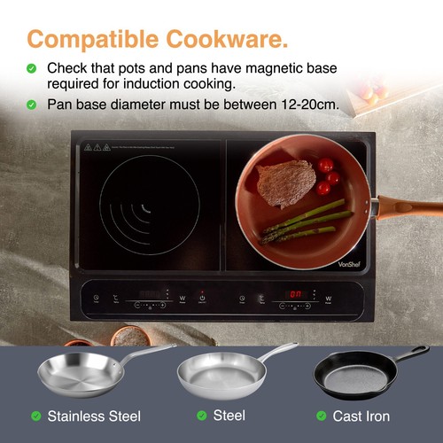 VonShef Double Induction Hob 2800W - Timer | 10 Heat Settings | 60-240°C - Picture 2 of 9