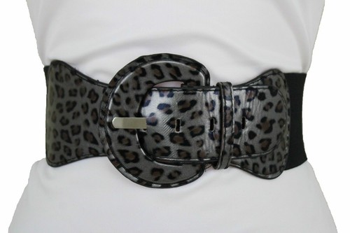 Mujer Hip Cintura Elástica Negro Plata Leopardo Estampado Moda Cinturón Size S M - Imagen 5 de 12