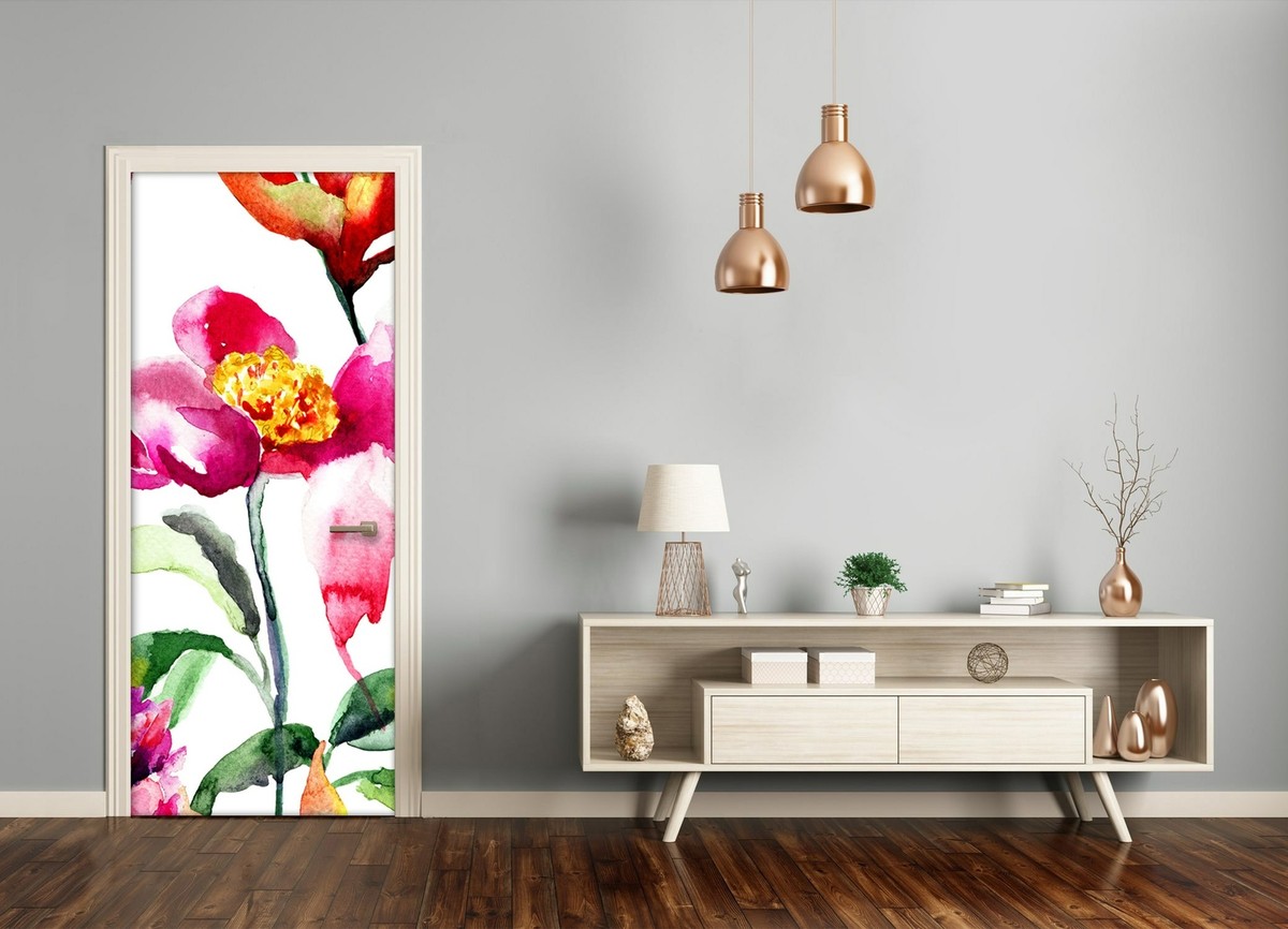 Autocollant De Porte Tulup Fleurs Sauvages 75x205 Cm - Déco Murale Moderne, Neuf, Repositionnable