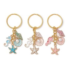 3x Alloy Enamel Keychain Starfish Charm Seahorse Pendant for Key Ring Bag Decor