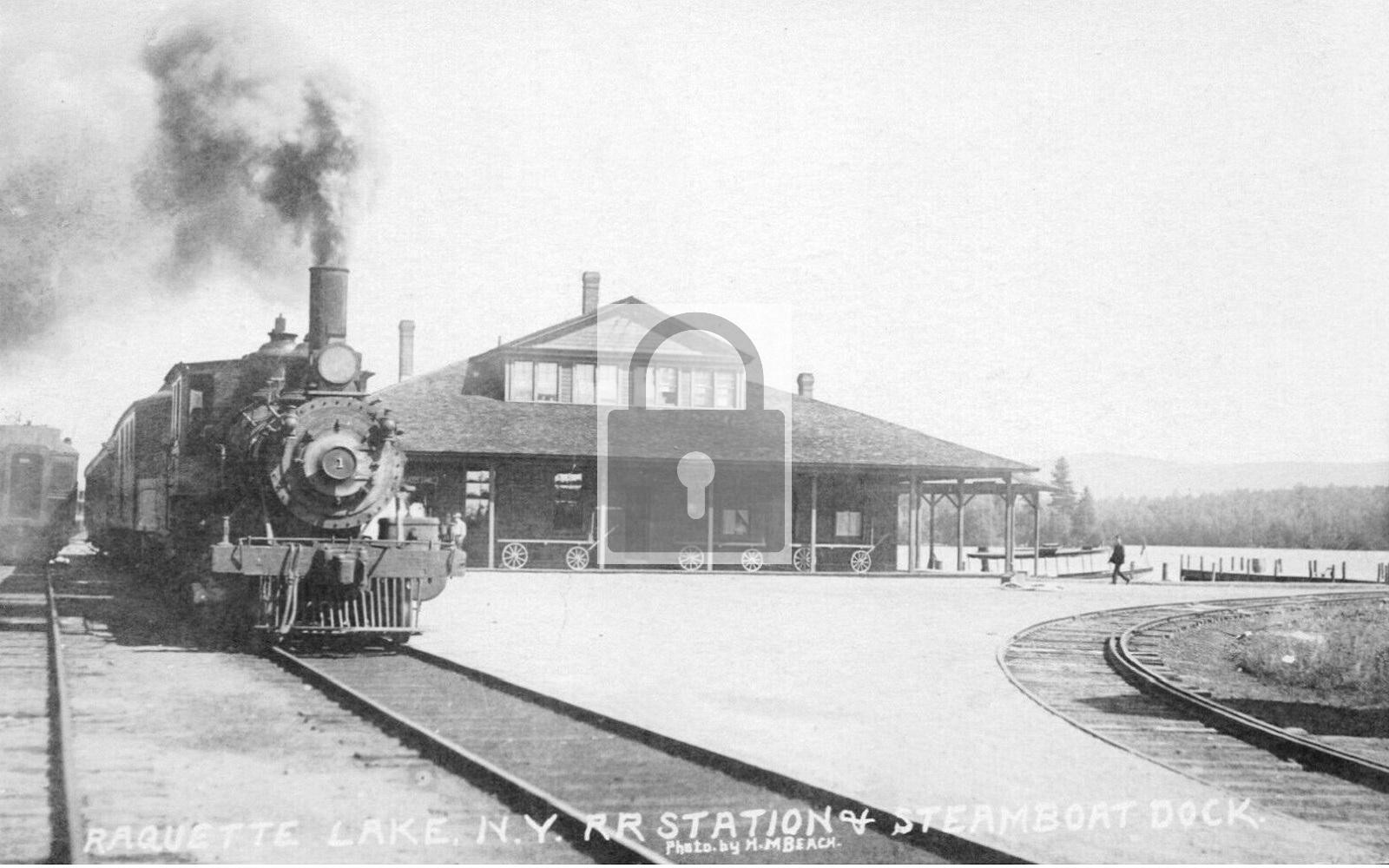 Railroad Train Station Depot Raquette Lake New York NY Reprint Postcard