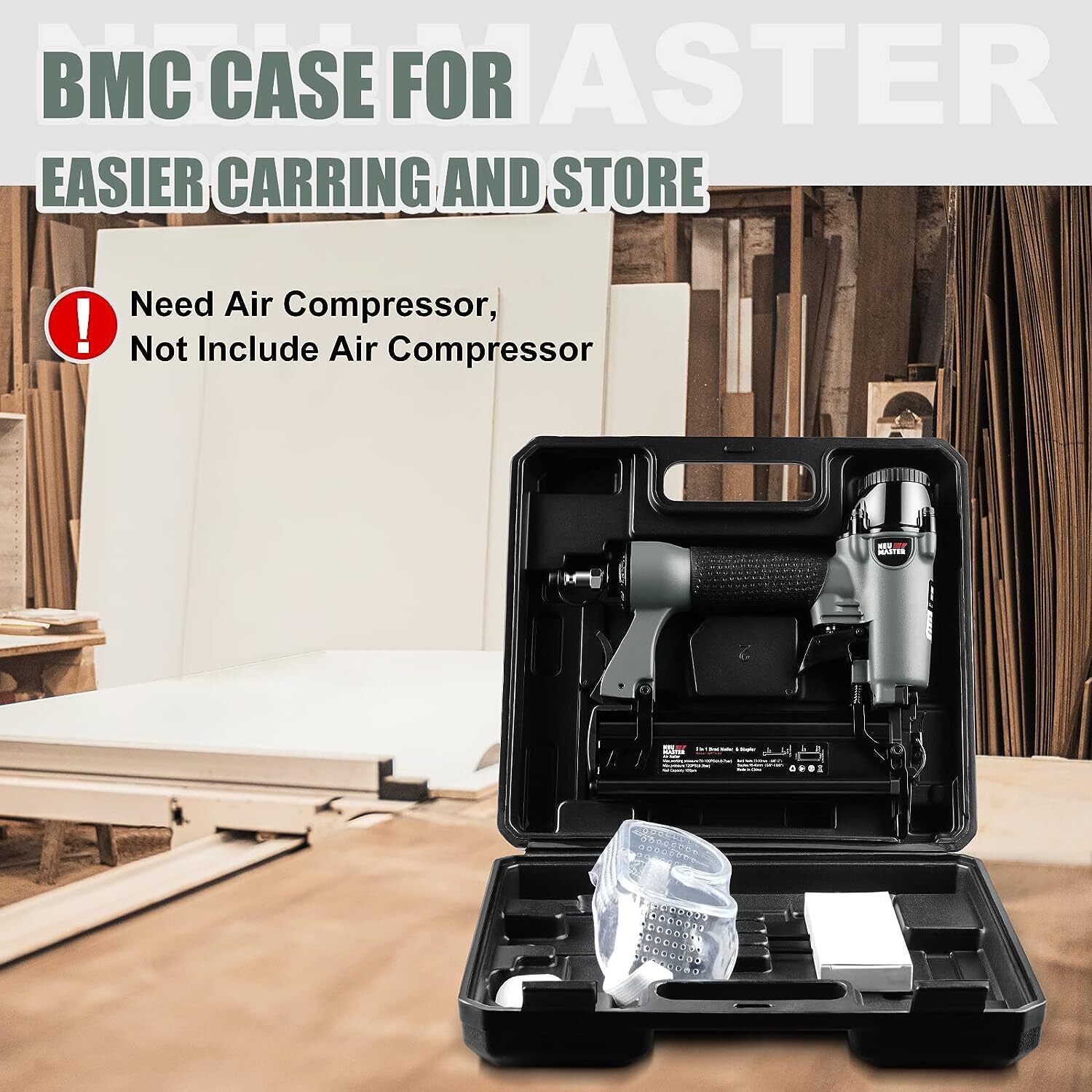 Pneumatic Brad Nailer, NEU MASTER 2 in 1 Nail Gun Staple Gun Fires 18 Gauge 2...