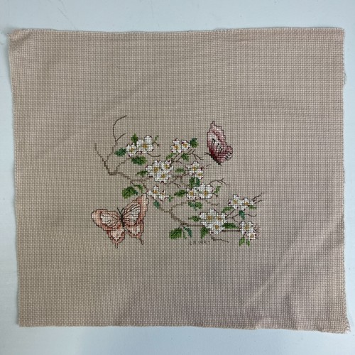 Completed Vintage Cross Stitch Sample Butterflies Blooming Branch Nature 1997 - Picture 2 of 6