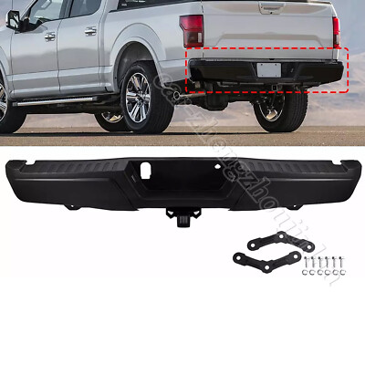 Black Rear Bumper Assembly Fit Ford -150 2015-2020 W/Tow Hitch W/O Sensor Holes