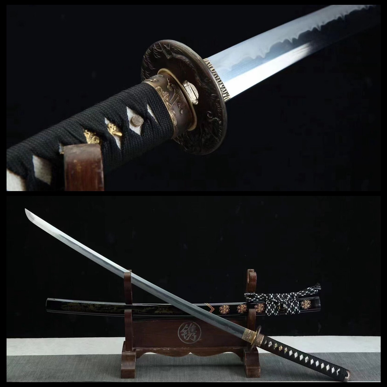 Espada de afeitar afilada Choji Hamon de acero templado arcilla T10 Choji Hamon samurai japonés