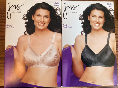 Just My Size 44B Satin Soft Cup Stretch Bra (1960) Black Rosewood New