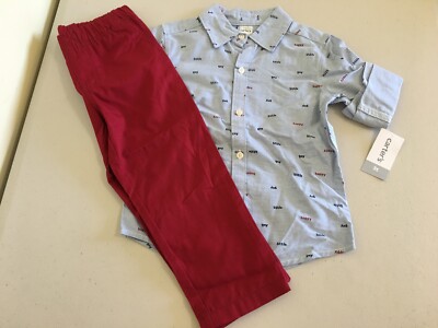 NEW Carter's Boys 2-PC Cotton Shirt & Pull on Pants Set 3T ''Happy Little Guy''