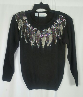 VTG Extra Energy Black Silk Angora Blend Sweater Shoulder Pads