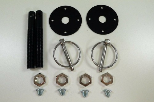Kit de pines con capucha de aluminio negro abatible Chevy Ford GM Hot Rod muscle car arrastre carrera - Imagen 2 de 3